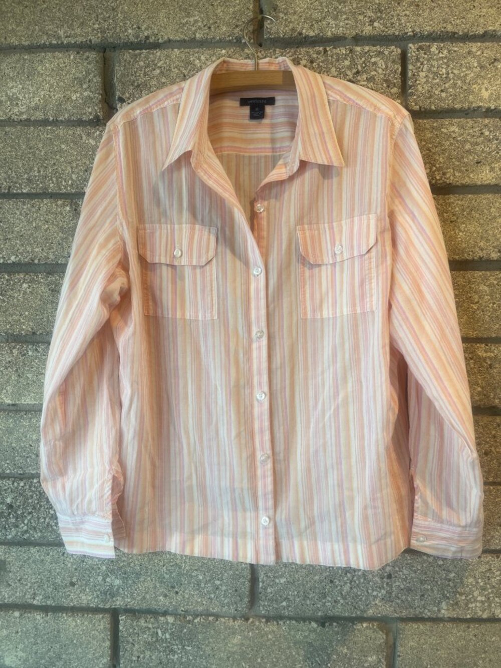 Westbound Womens Button-Down Pastel Striped Long Sleeve Shirt Size 14